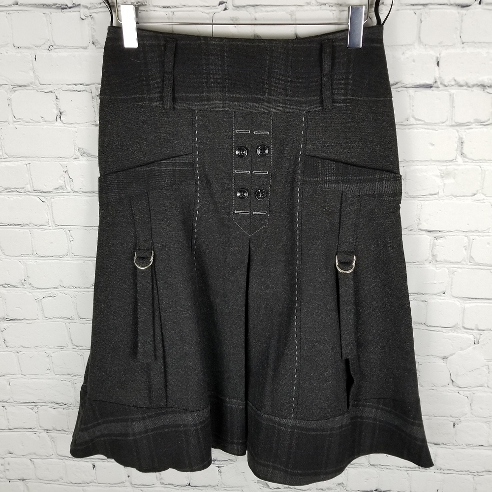 FEVROJ | plaid buckle button pocket skirt
